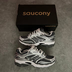 Saucony ProGrid Omni 9 Grey Silver trainer – pair laid flat 